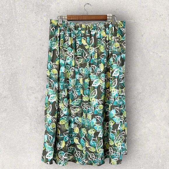 CJ Banks Linen Midi Skirt Citrus Floral Leaf Print Size 1X - Picture 2 of 9